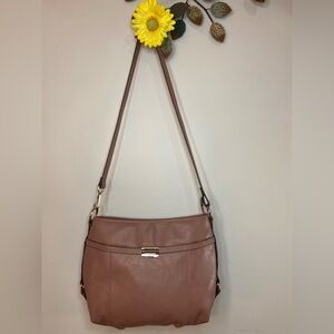 Rosetti~Dark Mauve~Mid-Sized~Soft Faux Leather~Upper Zip Closure~Crossbody Bag